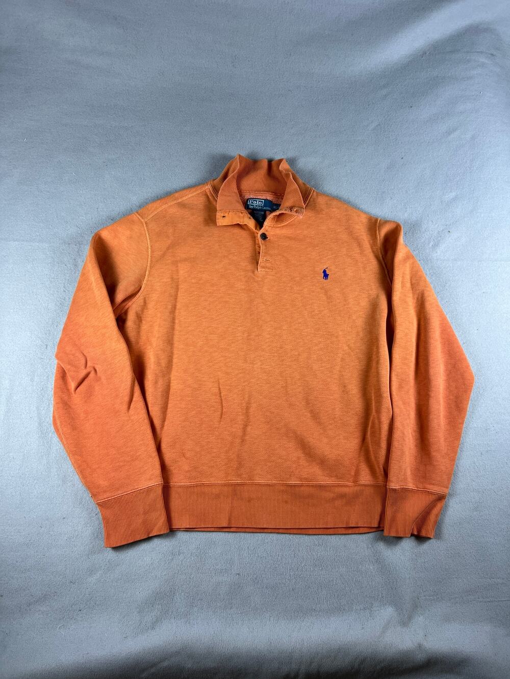 Polo Ralph Lauren Sweatshirt Mens XL Orange 1/4 Button Up Fleece Pullover Sports